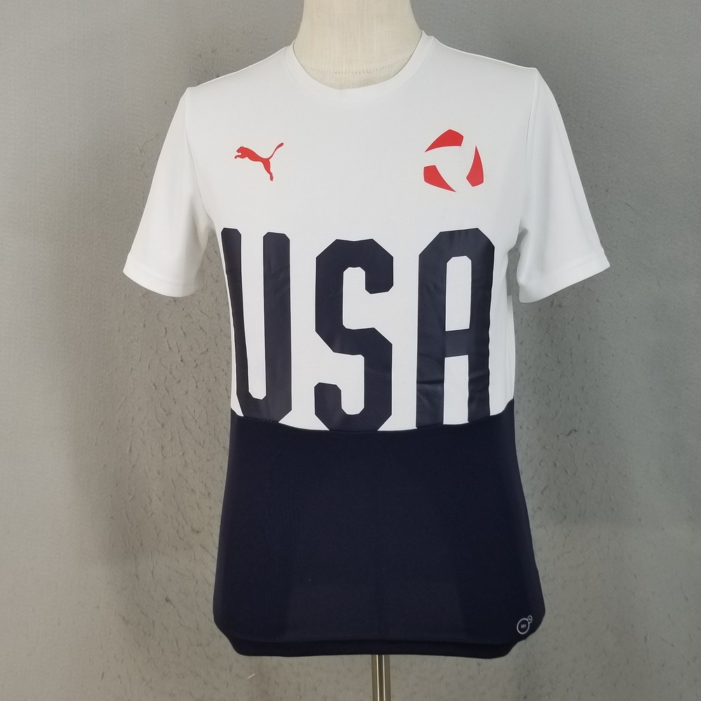 Puma T-Shirt Mens Small‎ White Navy USA DryCell Athletic Performance Tee